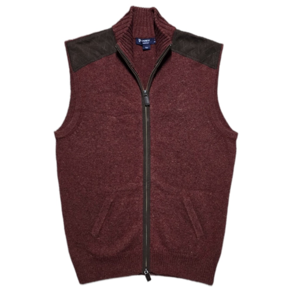Cremieux Wool Blend Full Zip Gilet Vest Mens M Burgundy Mock Neck Rustic Classic